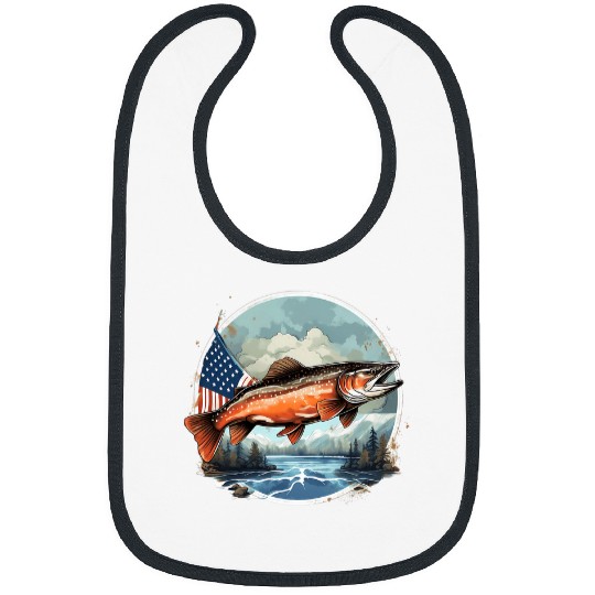 Fishing Fun American US Flag With Fly Fishing Brook Trout Fish 12 Bibs