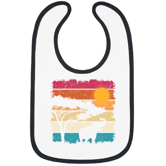 Elephant Mammal Nature Sunset With Forest Tree Retro Bibs