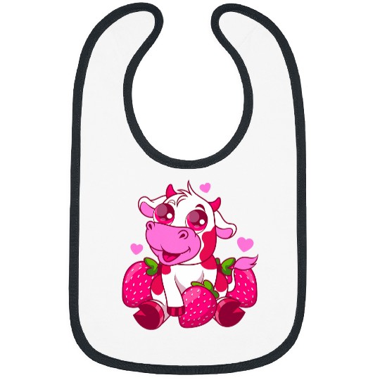 Cow Pet Cute Kawaii Strawberry Cow Barnyard Animal Graphic Bibs