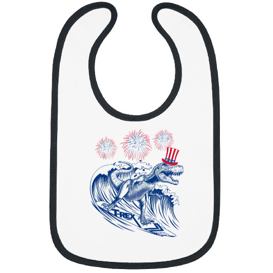 Dinosaur Pet Surf Dinosaur T rexs Surfing 4th of July Fireworks Bibs