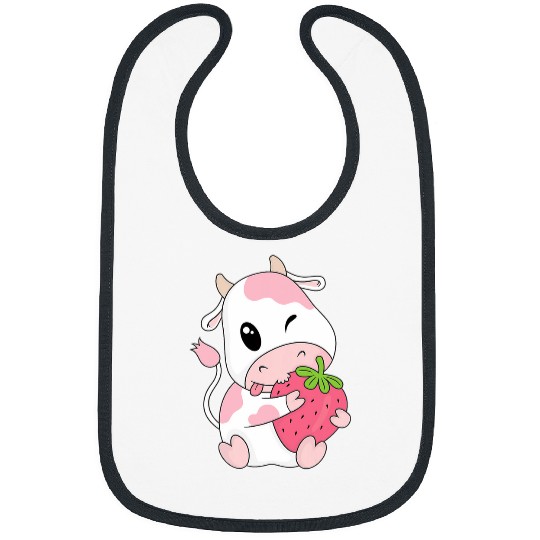 Cow Pet Cute Pink Strawberry Cow Print Kawaii Animal Bibs