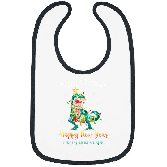 Dinosaur Pet Merry Christmas Happy New Year Merry and Bright Bibs