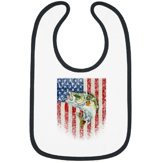 Fishing Fun American Flag Print on the Back Bass Fish Fishing Bibs