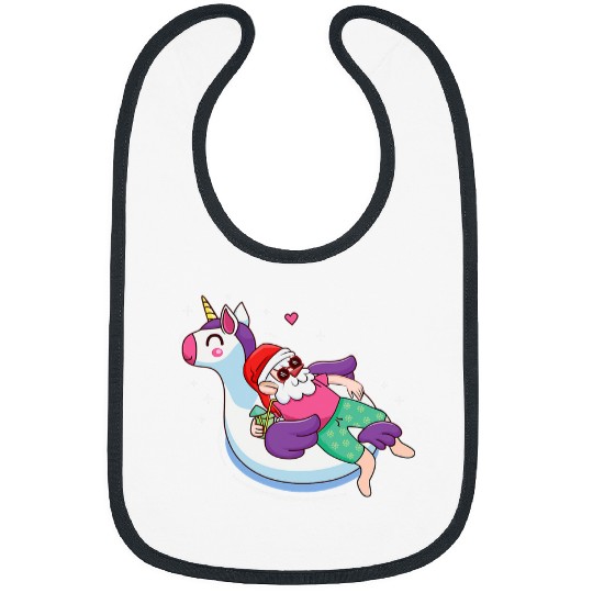 Unicorn Pet Funny Unicorn Santa on Vacation Christmas in July Bibs