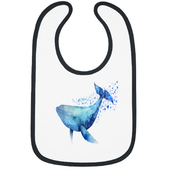 Whale Pet Beautiful Watercolor Blue Whale Portrait Bibs