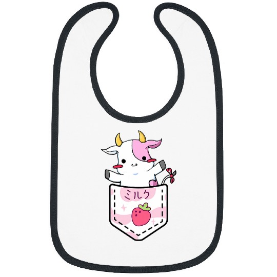 Cow Pet Cute Strawberry Cow Adorable Pink Cow Pocket Japanese Kawaii Bibs
