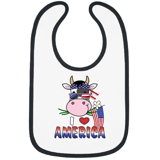 Cow Pet I Love America 4th of July USA Patriotic Cow Lover Kids Bibs
