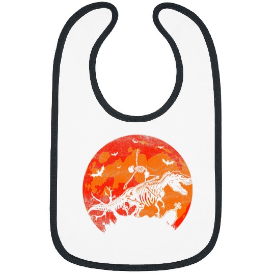 Dinosaur Pet Skull Dancing Skeletons Riding Dinosaur TRex Halloween Red Moon Bibs