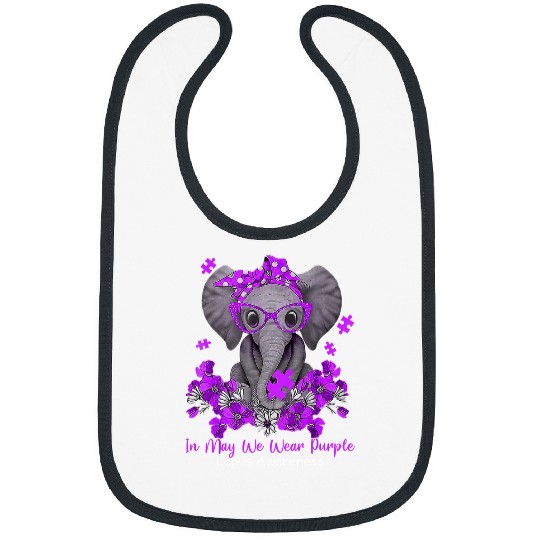 Elephant Mammal Lupus Warrior In May We Wear Purple Elephant Ribbon Lupus Awareness Bibs