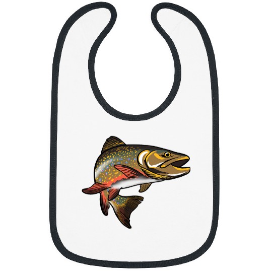 Fishing Fun Speckled Brook Trout Fishing Drawing Illustration Graphic Bibs