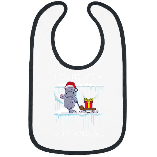 Hippo Pet Heading Into A Snowy Wonderland Hippopotamus Christmas xmass Bibs