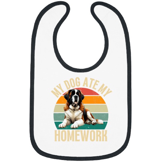 Saint Bernard Pet My St Bernard Dog Ate My Homework Funny Dogs Owner Retro Bibs