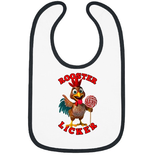 Chicken Pet A Funny Rooster Licking A Big Candy Rainbow Swirl Lollipop Bibs