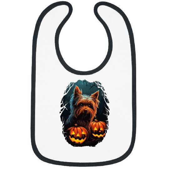 Yorkshire Pet Cute Yorkshire Terrier Funny Pumpkin Halloween Costume Bibs