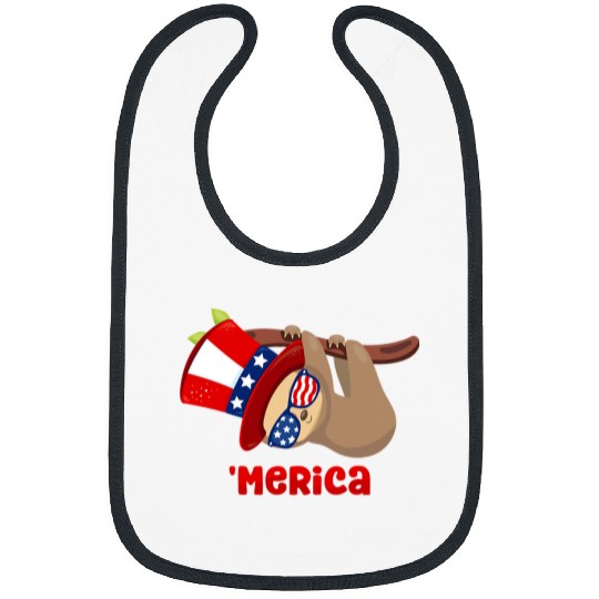 Sloth Pet Gift Patriotic Sloth  Cute Sloth th of July Merica Bibs