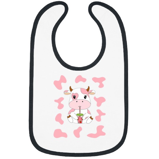 Cow Pet Cute Strawberry Cow with Strawberry Milk and Pink Cow Print Bibs