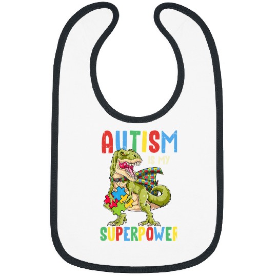 Autism Puzzle Dino rexs Autism Is My Superpower 9 Bibs