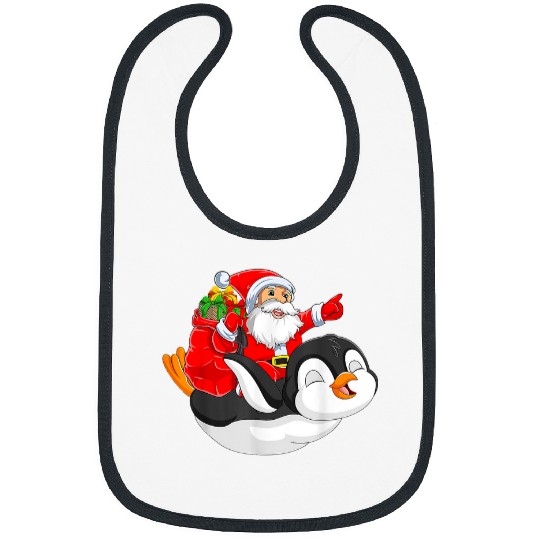 Penguin Pet Matching Family Funny Santa Riding Penguin Bird Christmas 185 Bibs