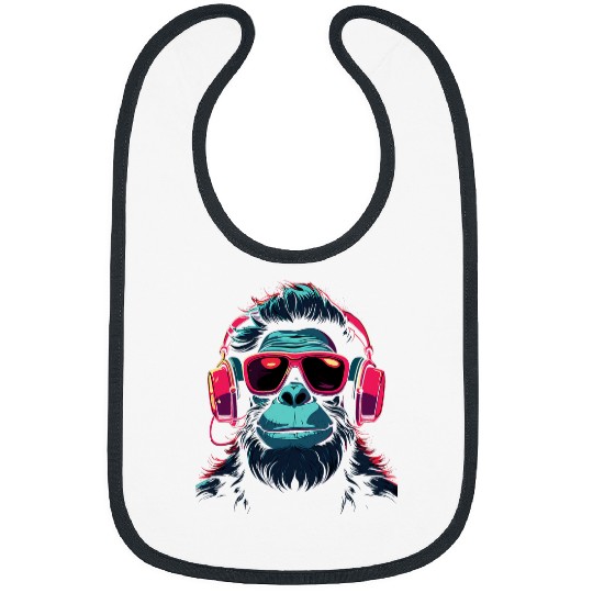 Gorilla Pet Monkey Gorilla listening to music with Headphones Sunglass Bibs