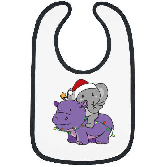 Elephant Mammal Christmas Hippo Elephant Merry Christmas Hippopotamus Bibs