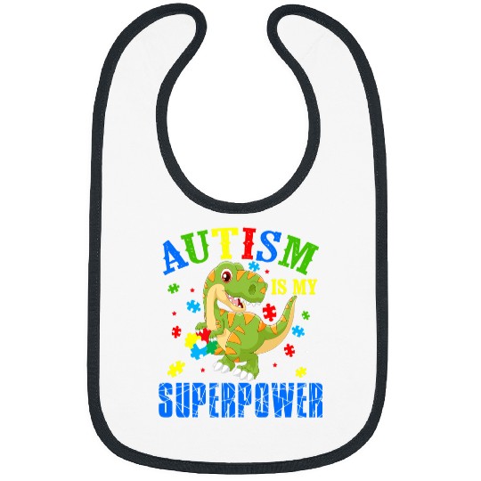 Autism Puzzle Dino TRex Autism Is My Superpower Cool Bibs