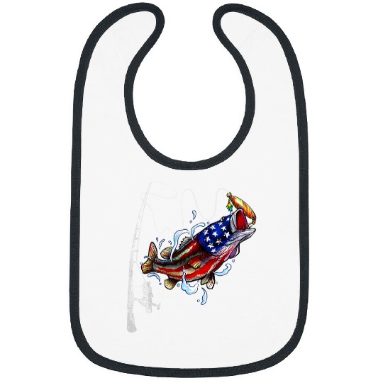 Fishing Fun Bass Fish US American Flag Patriotic Fishing Gifts Bibs
