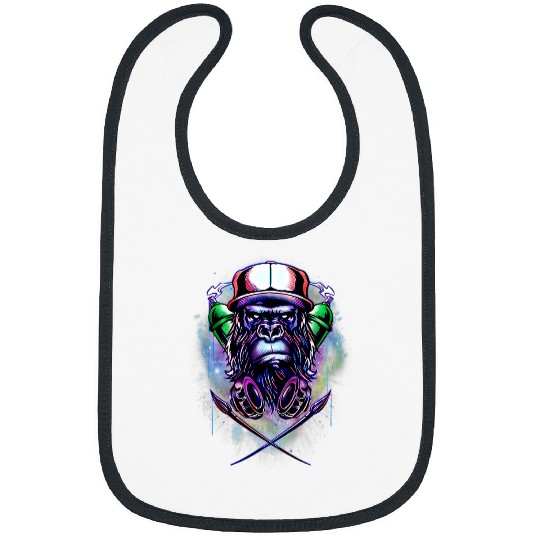 Gorilla Pet GRAFFITI GORILLA STREET ART Colorful tattoo art gorilla 3 Bibs