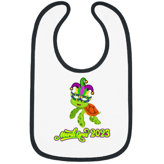 Turtle Pet Mardi Gras Funny Turtle Wearing Jester Hat Masked Lover Bibs