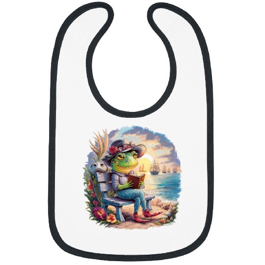 Frog Pet Cottagecore Aesthetic Frog Reading Book Bibs