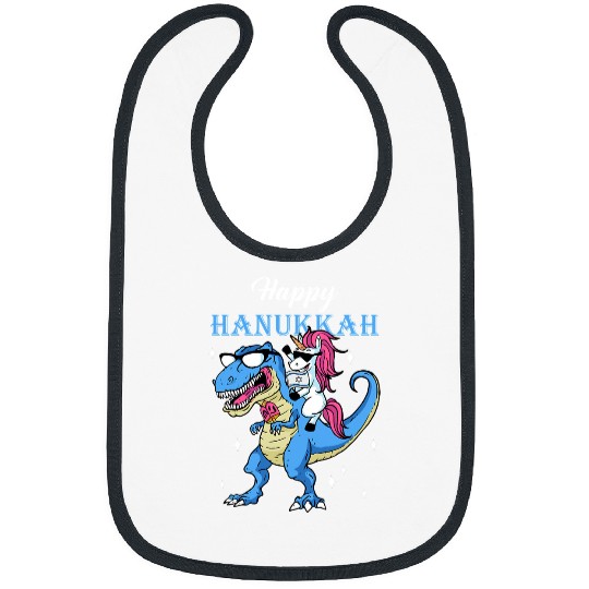 Unicorn Pet Lover Pony TRex Happy Hanukkah Jewish Menorah Hat Chanukah 5 Bibs