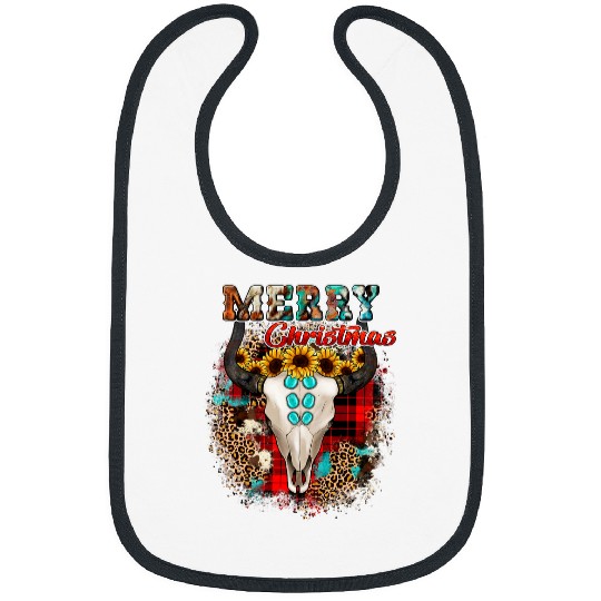 Cow Pet western plaid leopard cow print bull skull merry christmas Bibs