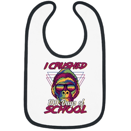 Gorilla Pet I Crushed 100 Days of School Funny Retro 80s Gorilla Lover Bibs
