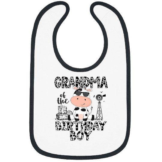 Cow Pet Grandma Of The Birthday Boy Milk Cow Farm Animals Bday Party Bibs