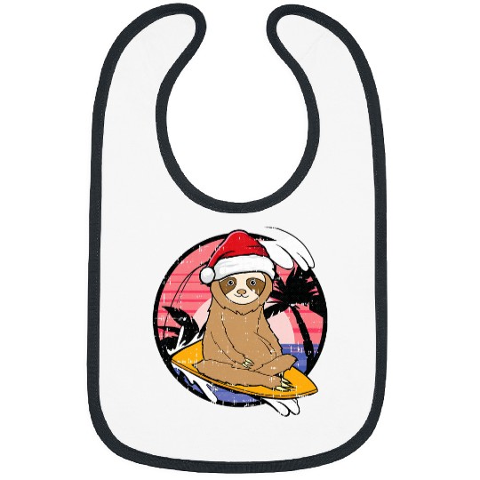 Sloth Pet Gift Surfing Sloth Christmas In July Beach Summer Vacation Surfer Bibs