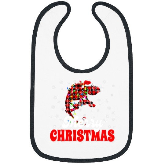 Chameleon Pet Merry Christmas Funny Chameleon Lover xmass Lights Santa Hat Bibs