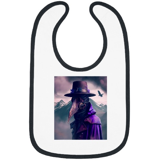 Purple Violet Plague Doctor Standing On Mountain Cool Art 21 Bibs