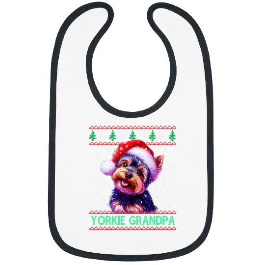 Yorkshire Pet Yorkie Grandpa Santa Hat Yorkshire Terrier Ugly Christmas Bibs