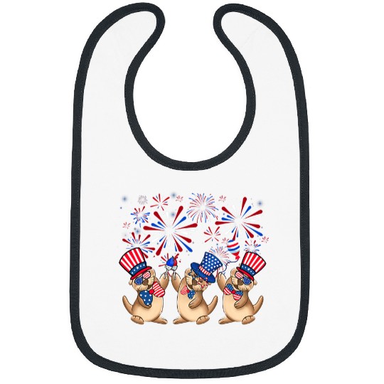 Otter Pet Otters With Fireworks Sunglasses Hat Merica Funny 4th Of July Bibs