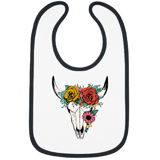 Cow Pet Western Country Boho Girl Mom Cow Bull Skull With Floral Bibs