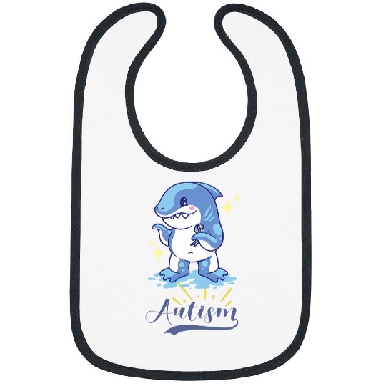 Autism Puzzle Bleached Autism Awareness Light It Up Blue Shark Boy Ribbon Bibs