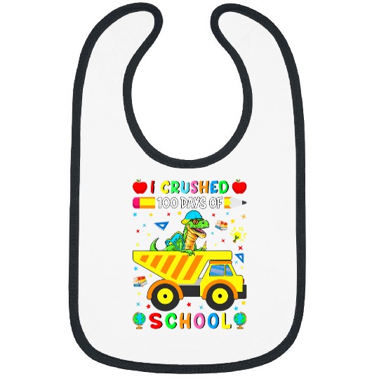 Dinosaur Pet I Crushed 100 Days of School Dinosaur Dump Truck For kids Bibs