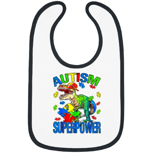 Autism Puzzle Dino T rexs Autism Is My Superpower Autism Awareness Kids Bibs