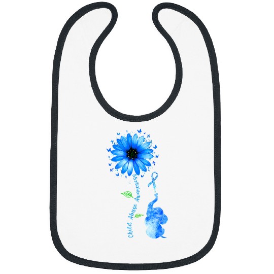 Elephant Mammal CHILD ABUSE Awareness Sunflower Light Blue Ribbon Bibs