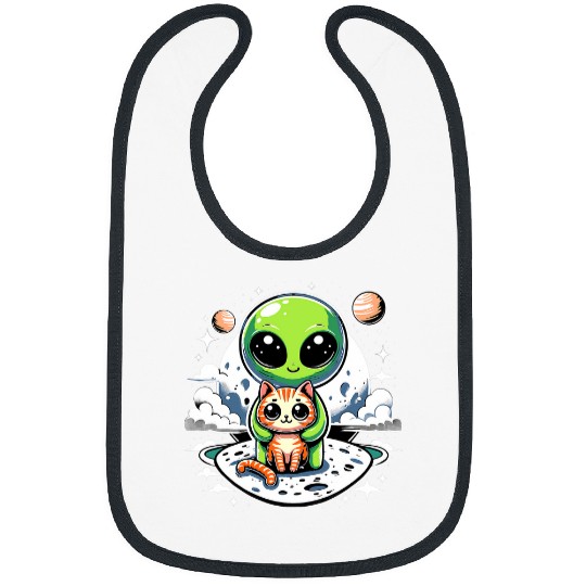 Aliens UFO Hug a Little Cat in Galaxy Cat in Space Alien UFO Cat Bibs