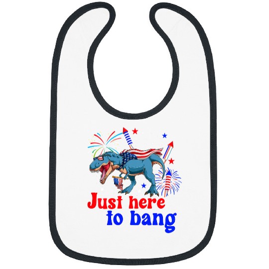 Dinosaur Pet Kids Just Here to Bang American Flag Fireworks 4th of July Dino Bibs
