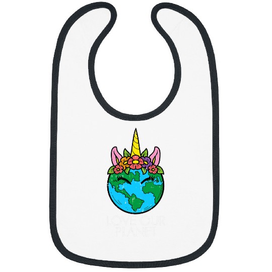 Unicorn Pet Love Our Planet Unicorn Head Earth Day Girls Kids Toddlers Bibs