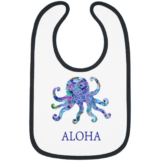 Octopus Pet Aloha Octopus Blue Geometric Ocean Aqua Sea Beach Nautical Bibs