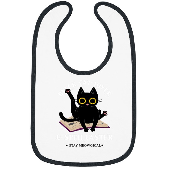 Book Fun Black Cat on Magic Spell Book Wiccan Pagan Reader Bibs