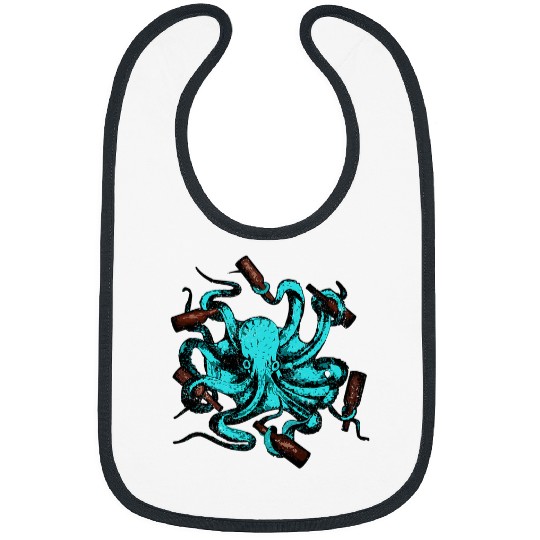Octopus Pet Angry Blue Octopus Holding Glass Bottles Funky Beer Drinking Bibs