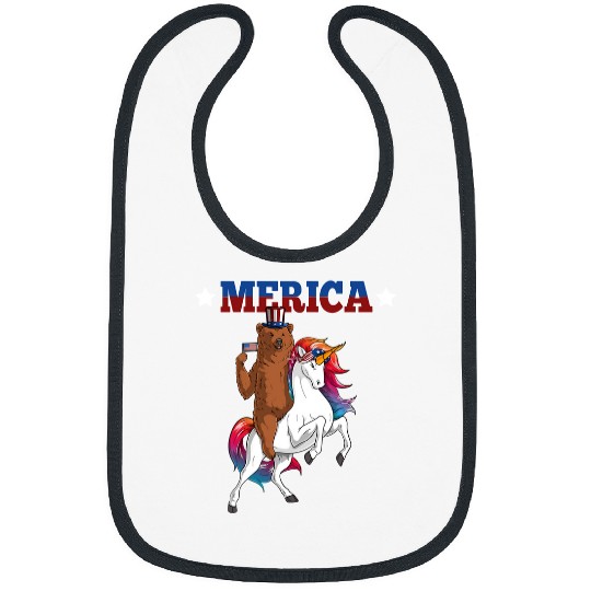 Unicorn Pet Bear Merica Grizzly Bear Riding Unicorn American Flag 449 Polar panda Bibs